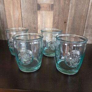 Set of 3 Embossed Seal Vidros Spain San Miguel Authentic 100% Recycled Glass 4"